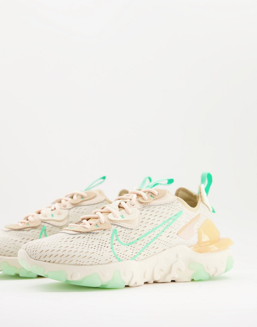Nike React Vision trainers in beige and green glow-Neutral