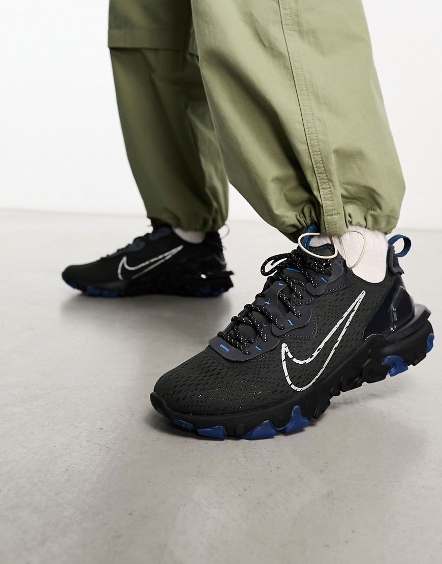 Nike React Vision trainers in black and blue