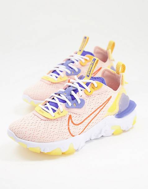 Nike React Vision trainers in coral orange and blue