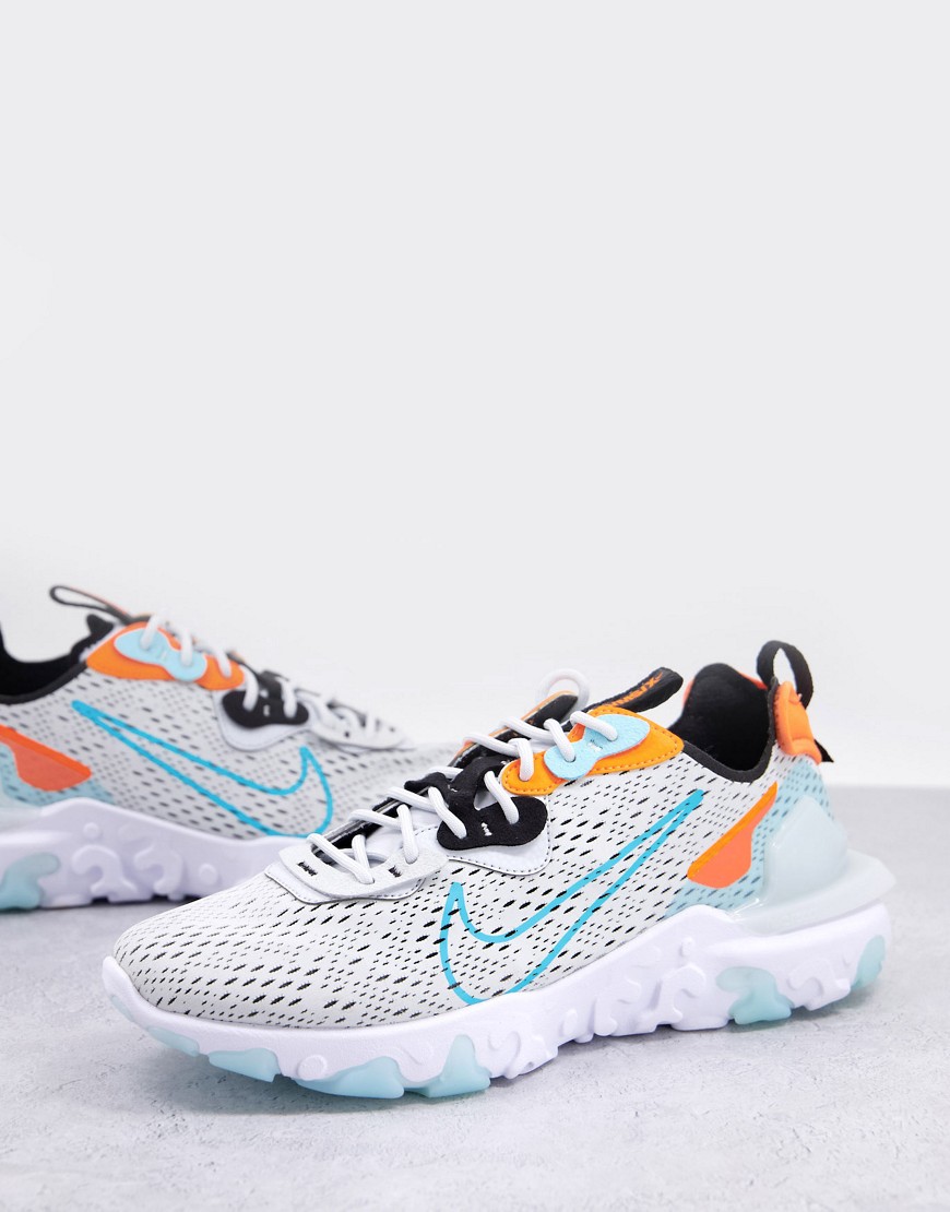 Nike React Vision trainers in grey and blue-Silver