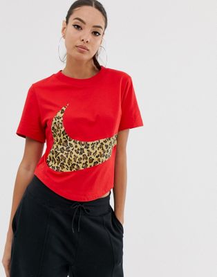 Nike red oversized leopard swoosh crop 