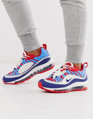 nike red white and blue air max 98 trainers