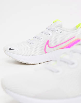 nike renew run trainers in white and orange