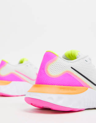 nike renew run trainers in white and orange