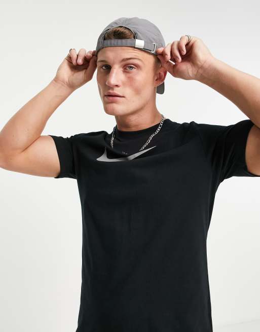 Nike Repeat logo taping t-shirt in black, 2 of 4