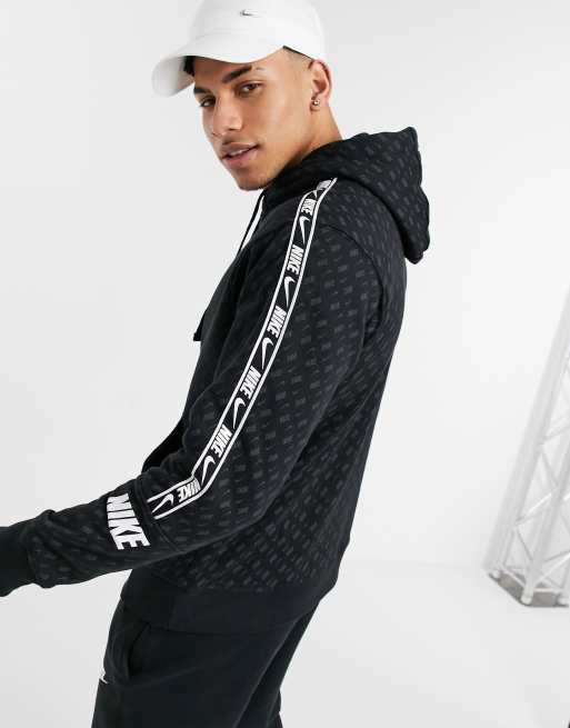 Nike Repeat Pack all over logo print taping hoodie in black