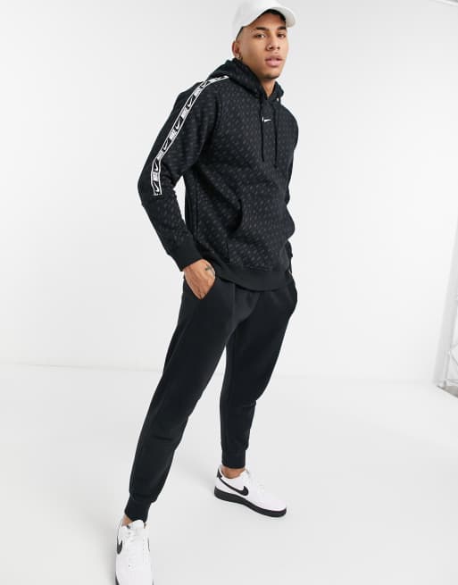 Nike Repeat Pack all over logo print taping hoodie in black