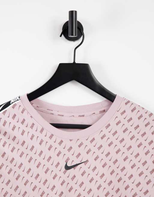 Nike Repeat Pack all over logo print taping t-shirt in dusty pink