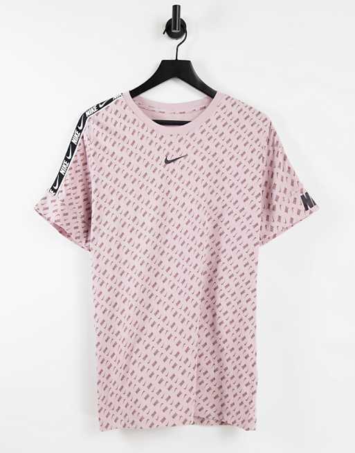 Nike Repeat Pack all-over logo print taping T-shirt in dusty pink | ASOS