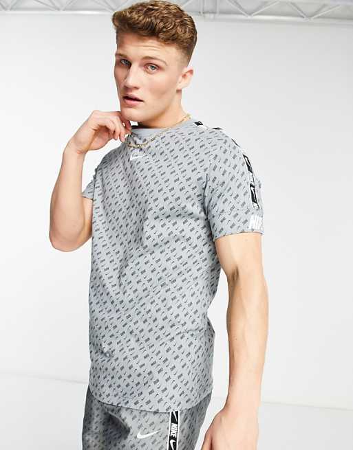 Nike Repeat Pack all-over logo print taping T-shirt in gray | ASOS