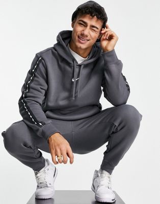 Nike Repeat Pack logo taped hoodie in iron grey