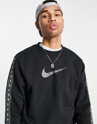 nike repeat pack logo taping crew neck sweat in black