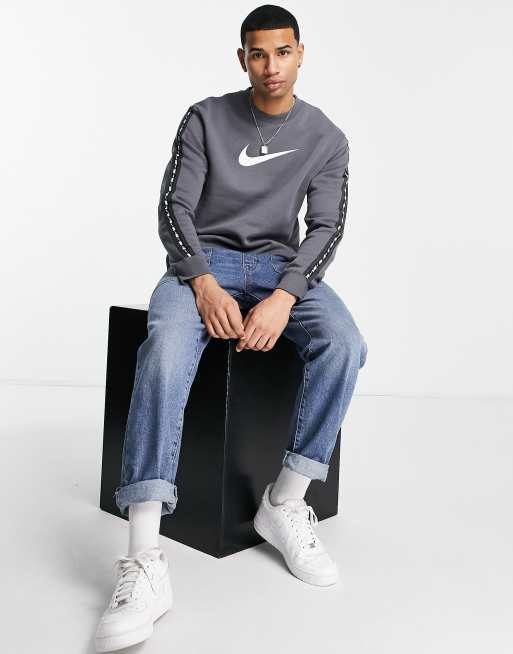 Nike Repeat Pack logo taped sweatshirt in iron grey