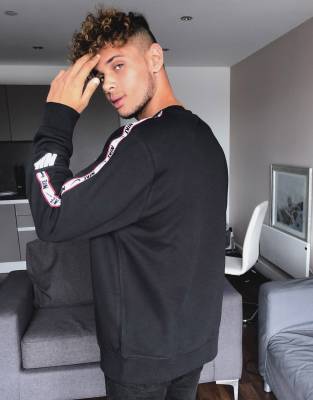 nike repeat pack logo taping crew neck sweat in grey