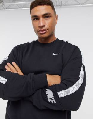 nike repeat pack logo taping crew neck sweat in grey