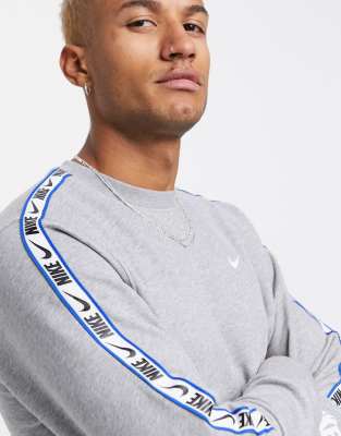 nike repeat pack logo taping crew neck sweat in grey