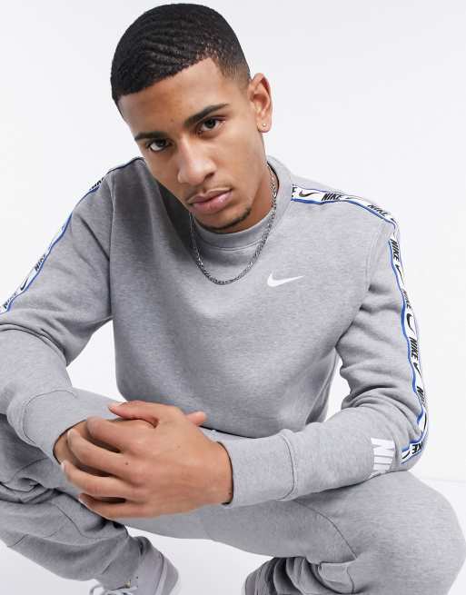 Nike Repeat Pack logo taping crew neck sweat in grey