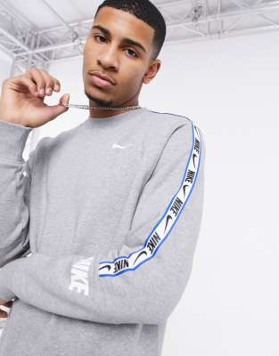 nike repeat pack logo taping crew neck sweat in grey