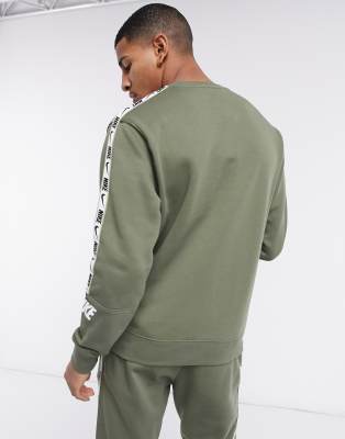 nike repeat pack logo taping crew neck sweat in grey