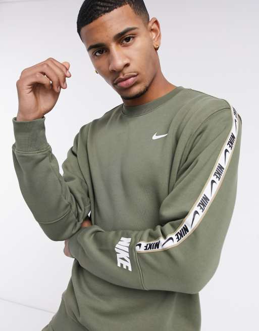 Nike swoosh crew neck sweat in khaki new arrivals