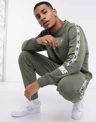 nike repeat pack logo taping crew neck sweat in grey