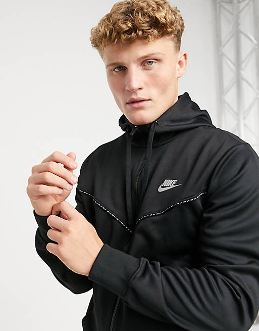 Nike Repeat Pack logo taping polyknit hoodie in black | ASOS