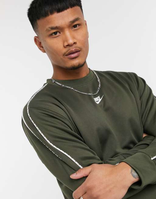 Nike repeat pack logo taping best sale crew neck sweat in khaki