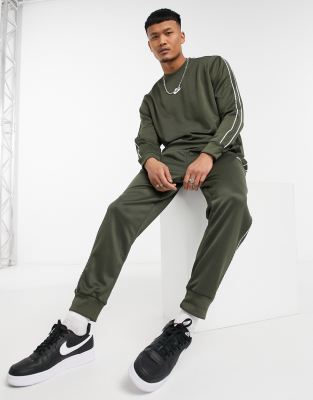 nike repeat pack logo taping crew neck sweat in grey