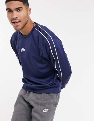 nike repeat pack logo taping crew neck sweat in grey