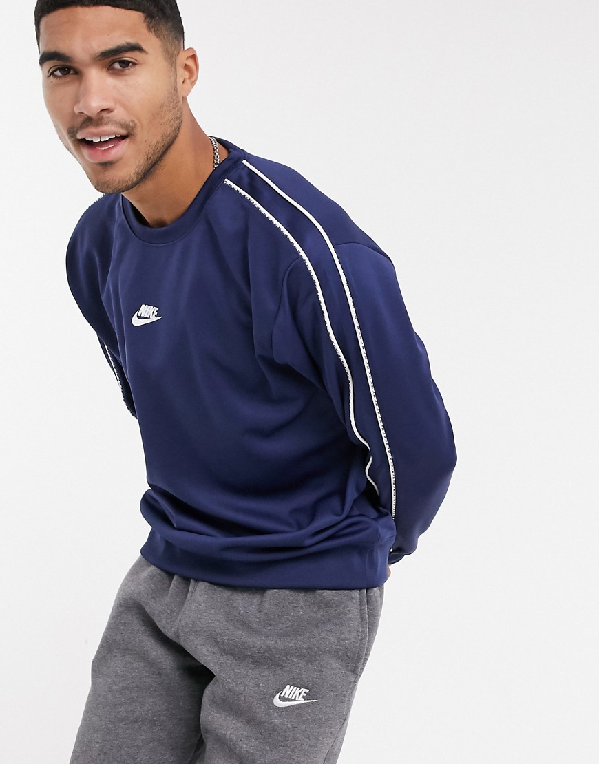 Nike Repeat Pack polyknit logo taping crew neck sweat in navy