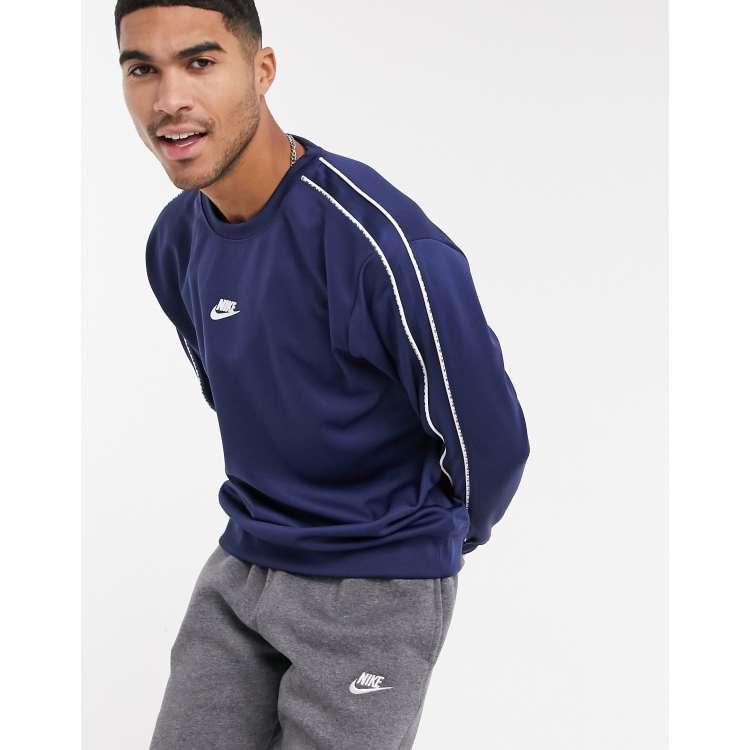 Nike Repeat Pack polyknit logo taping crew neck sweat in navy ASOS