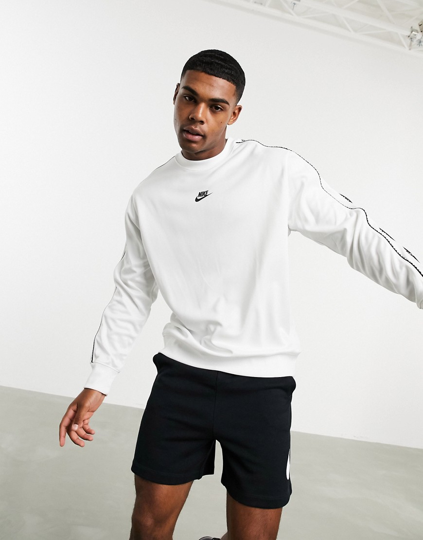 Nike Repeat Pack polyknit logo taping crew neck sweat in white