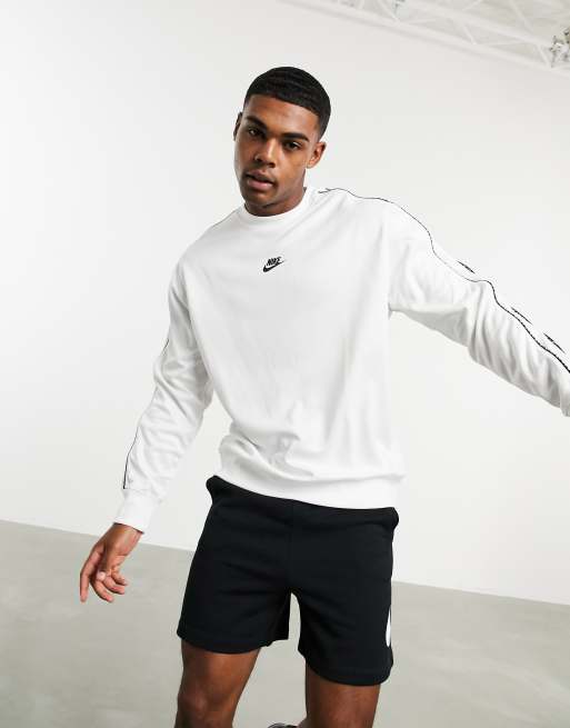 Nike Repeat Pack polyknit logo taping crew neck sweat in white | ASOS