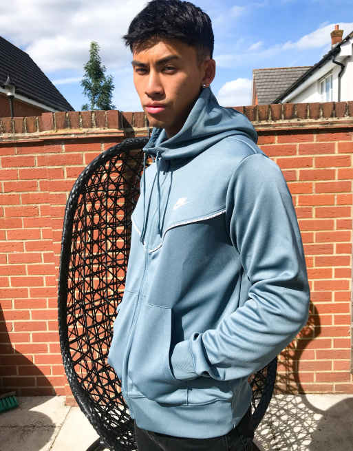 Nike - Repeat Pack - Stålblå polystrikket hættetrøje med logotape