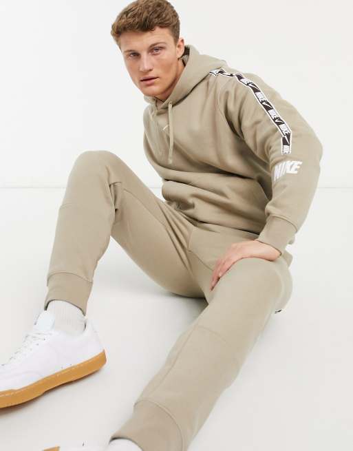 Nike repeat pack polyknit logo discount taping crew neck sweat in khaki