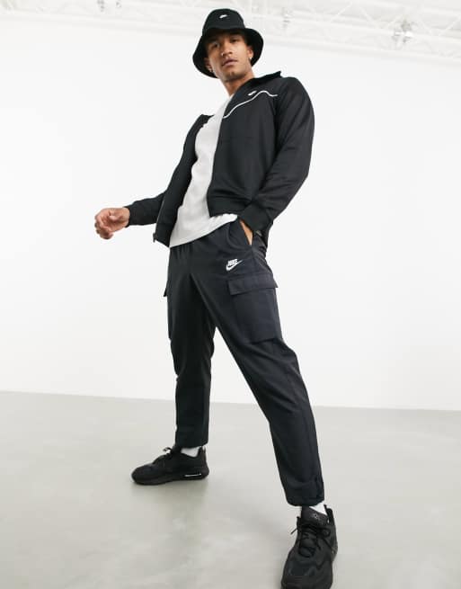 Nike Repeat Pack zip through polyknit logo taping hoodie in black