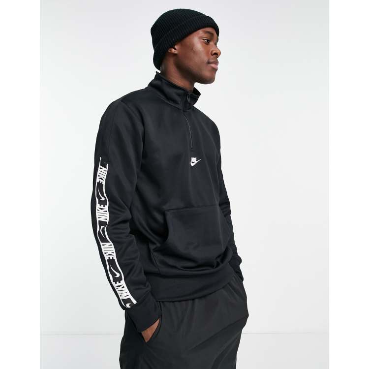 Nike Repeat taping 1 4 zip polyknit sweat in black