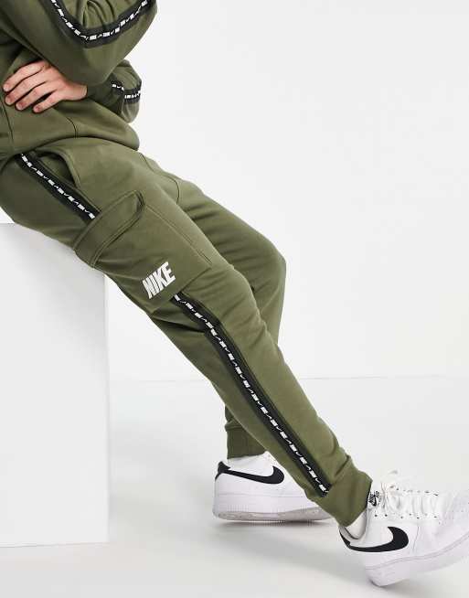 Nike Repeat taping fleece cargo joggers in khaki ASOS