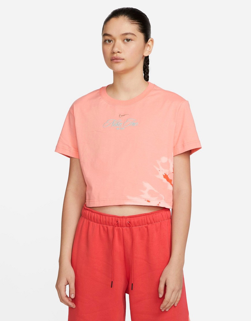 Nike Resortwear Pack tie-dye effect crop T-shirt in dusty orange