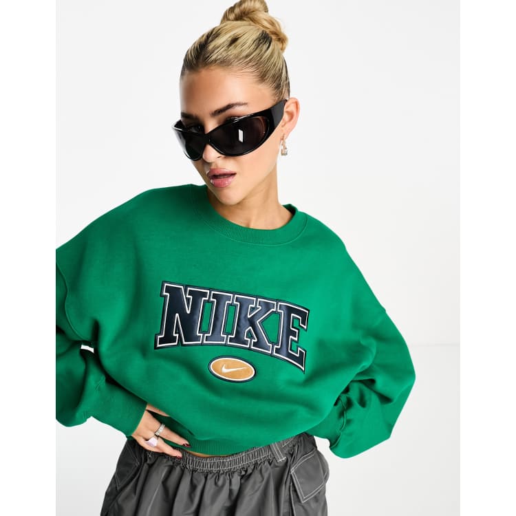 Nike retro fleece sweat in green ASOS