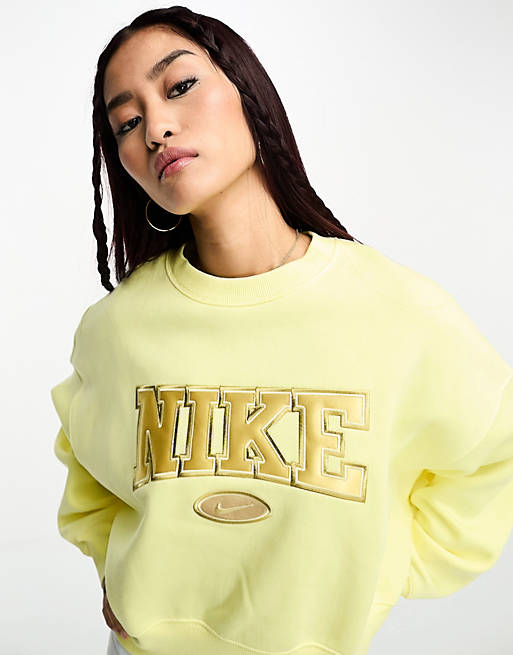 Nike retro fleece sweatshirt in yellow | ASOS