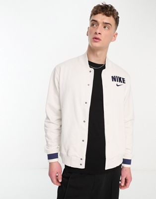 Nike Retro fleece varsity jacket in off white
