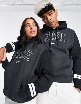 Nike Retro logo fleece colourblock hoodie in washed black | ASOS