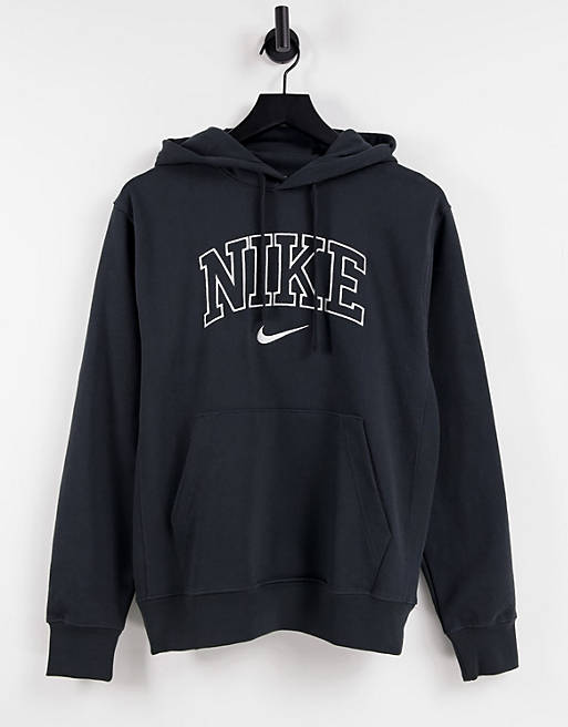 Nike Retro logo fleece heavyweight hoodie in washed black | ASOS