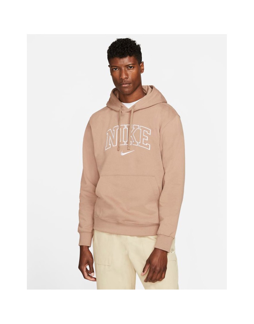 Nike Retro logo fleece hoodie in desert dust-Neutral