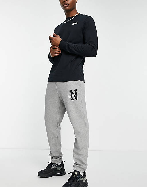 Nike Retro logo heavyweight cuffed joggers in grey
