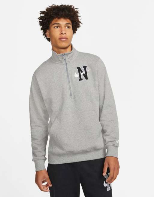 Nike Retro logo heavyweight half zip sweat in grey