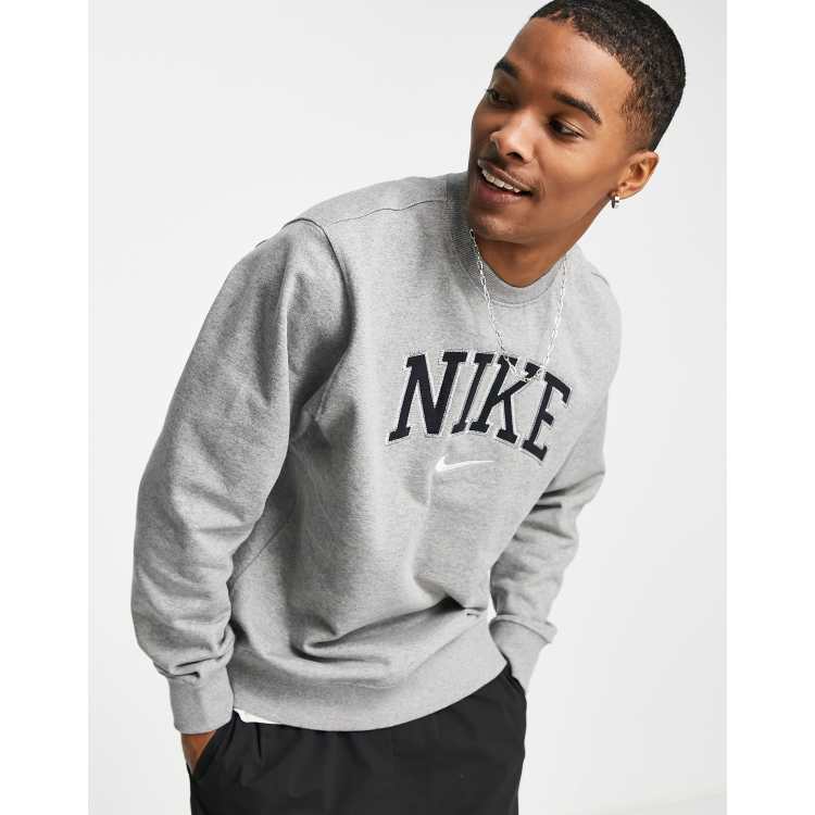 Nike Retro logo heavyweight sweatshirt in grey