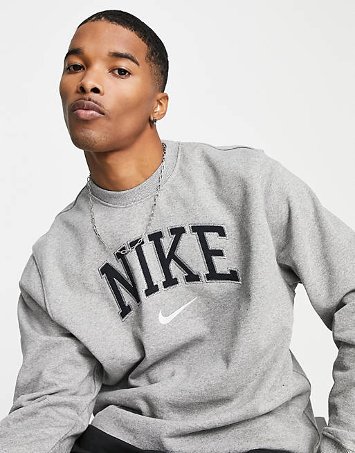 Wijde selectie kussen aangenaam Nike Retro logo heavyweight sweatshirt in grey | ASOS