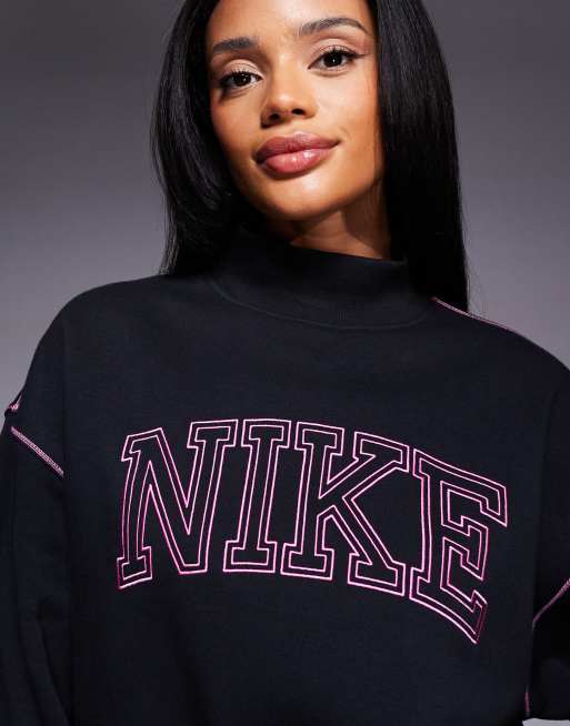 Nike retro logo mock neck sweatshirt in black and pink